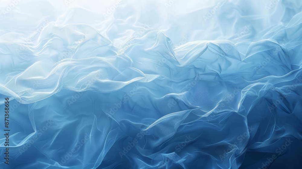 Abstract background of soft, flowing blue fabric with light shining through.