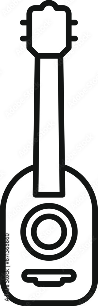 Simple line art icon of an acoustic ukulele, perfect for representing music or hawaiian culture Simple line art icon of an acoustic ukulele, perfect for representing music or hawaiian culture