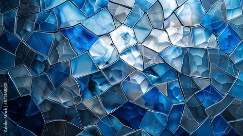 Abstract blue and gray mosaic pattern,  a textured background of shattered glass or stone tiles. photo