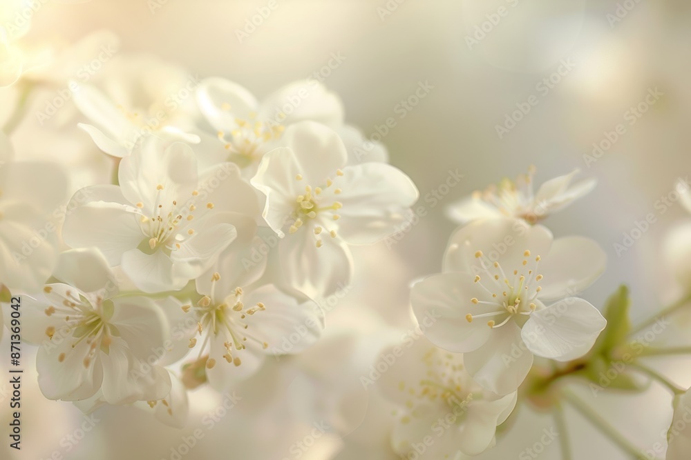 Delicate white cherry blossoms in soft focus. Pale petals and yellow stamens create an ethereal spring scene. Delicate white cherry blossoms in soft focus. Pale petals and yellow stamens create an ethereal spring scene.