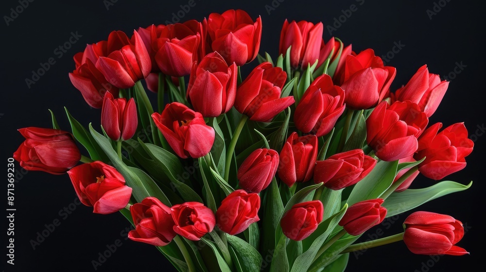 Fototapeta premium red tulips against a black background