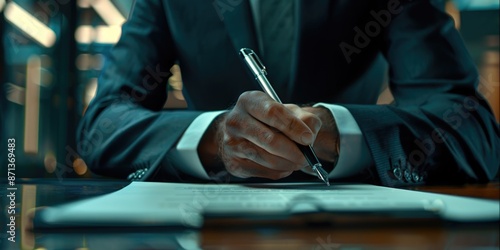 business man holding a pen signing agreement contract, ai