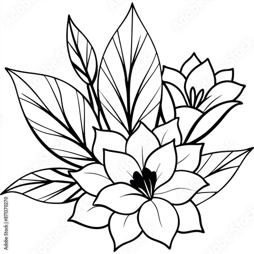 Coloring sheets of botanical flowers with paintbrush and line art.
