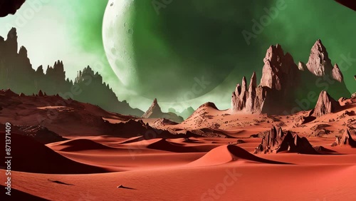 Fantastic martian landscape in rusty orange shades, Mars surface, Desert, Cliffs, sand. Alien landscape. Red planet mars. High quality 4k footage photo