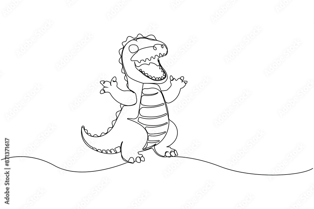 Dinosaur hand-drawn continuous single-line drawing isolated on white background. Dinosaur hand-drawn continuous single-line drawing isolated on white background.