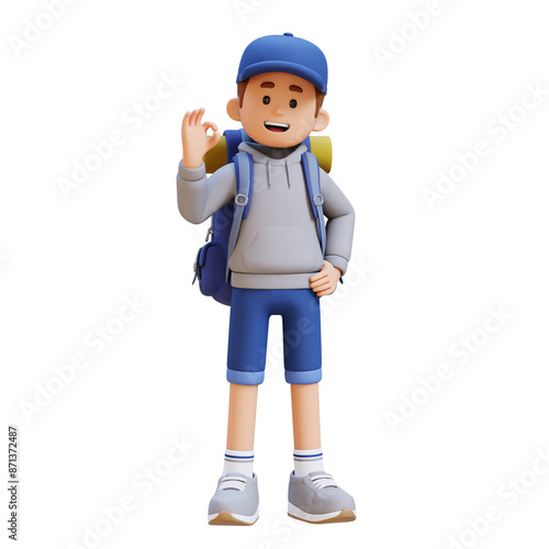 3D Traveller Character with OK Sign Hand Pose