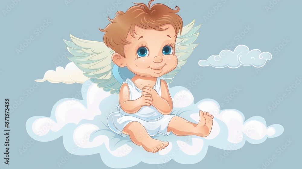 A cute little angel sits on a fluffy cloud. A cute little angel sits on a fluffy cloud.