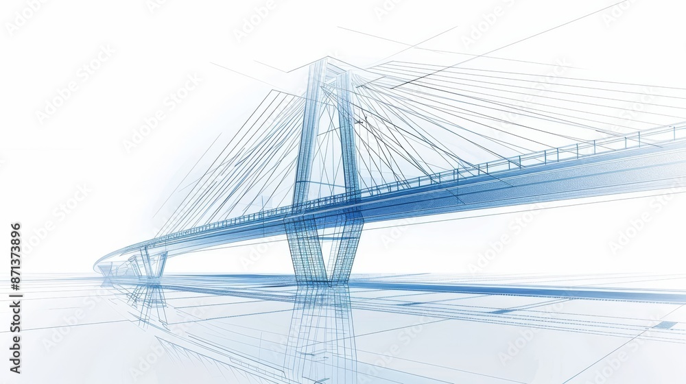 Detailed architectural drawing of a modern bridge, blueprint sketch ...