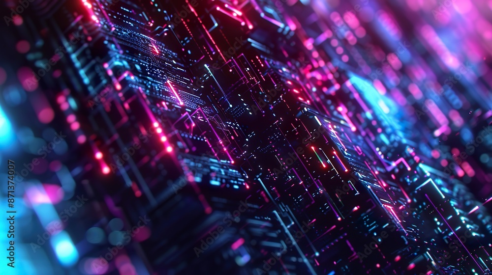 Obraz premium background of tech and crypto blockchain technology, use neon light colors , digital lighting , futuristic Super realistic