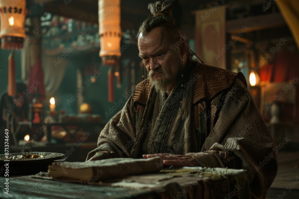 Ancient Wise Man Reading In A Mystical Setting. Ancient Wise Man Reading In A Mystical Setting.