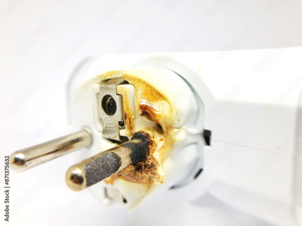 old burnt electrical plug plug isolated white