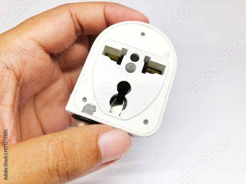 white isolated 3 hole electrical plug