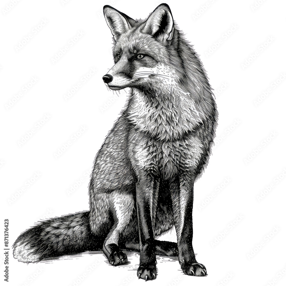 Black And White Drawing Fox lllustrations Art, Generative AI Black And White Drawing Fox lllustrations Art, Generative AI