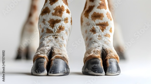Closeup Photography of Giraffe Feet with Textured Fur and Hooves on White Background