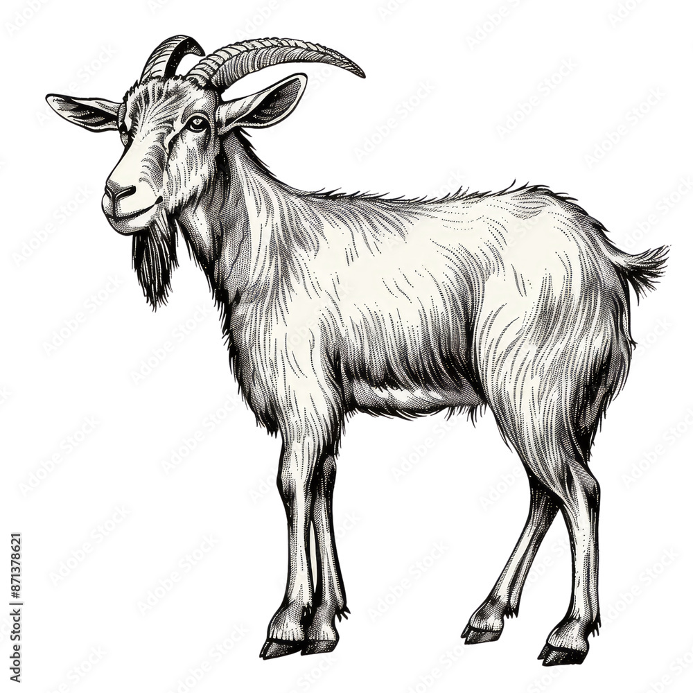 Black And White Drawing Goat lllustrations Art, Generative AI Black And White Drawing Goat lllustrations Art, Generative AI