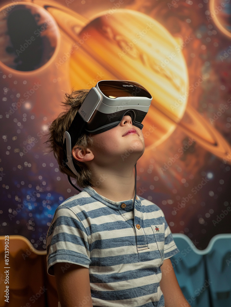Educational VR experience, student exploring solar system Educational VR experience, student exploring solar system