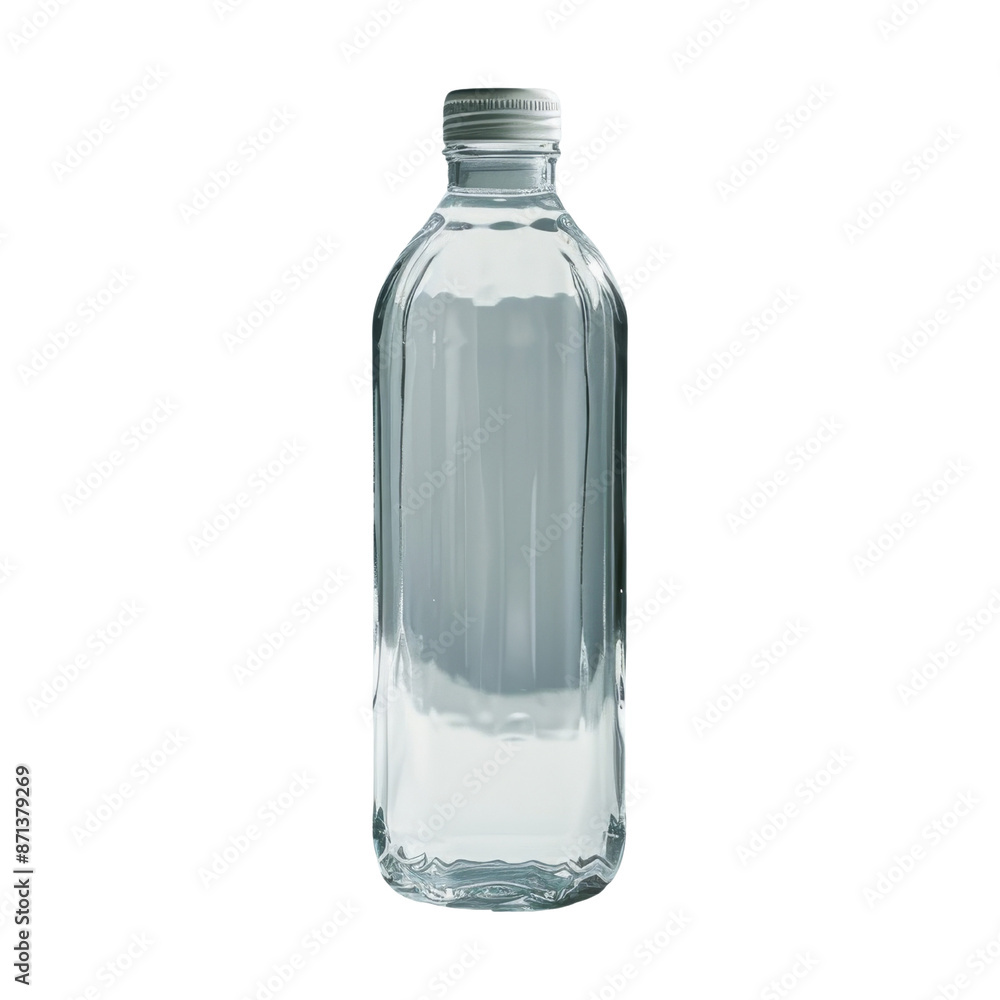 Glass bottle of water with silver cap Glass bottle of water with silver cap
