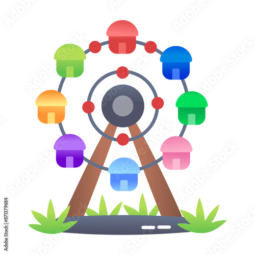 An icon of ferris wheel in flat style 