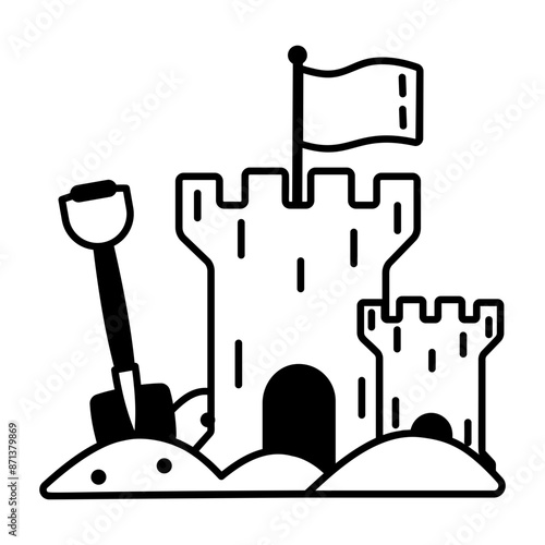 An icon of sand castle in glyph style  