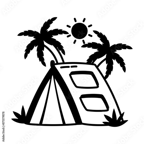 A glyph style icon showing camping area 