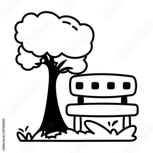 An icon of park bench in glyph style 