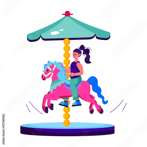 Flat illustration of carousel horse ride 