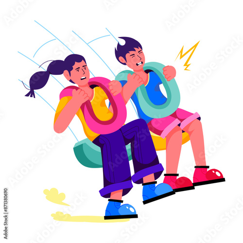 Flat character illustration of thrill ride 