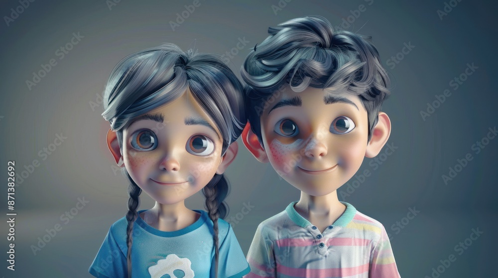 style of Portrait of a cute little boy and girl smiling at the camera. Happy siblings day classical realism - style of Portrait of a cute little boy and girl smiling at the camera. Happy siblings day classical realism -