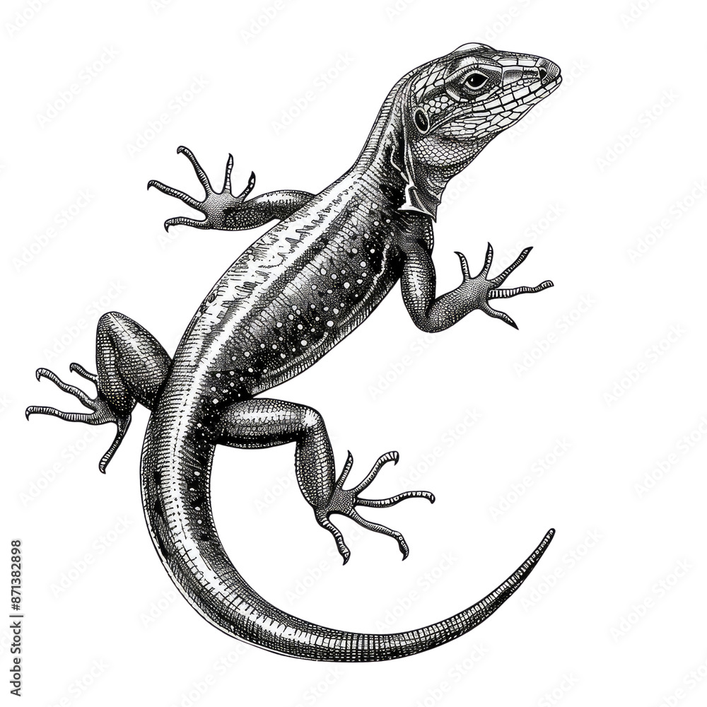 Naklejka premium Black And White Drawing Lizard lllustrations Art, Generative AI