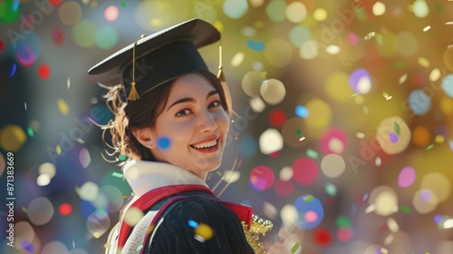 a beautiful woman who is happy to graduate from university in traditional clothes wearing hats