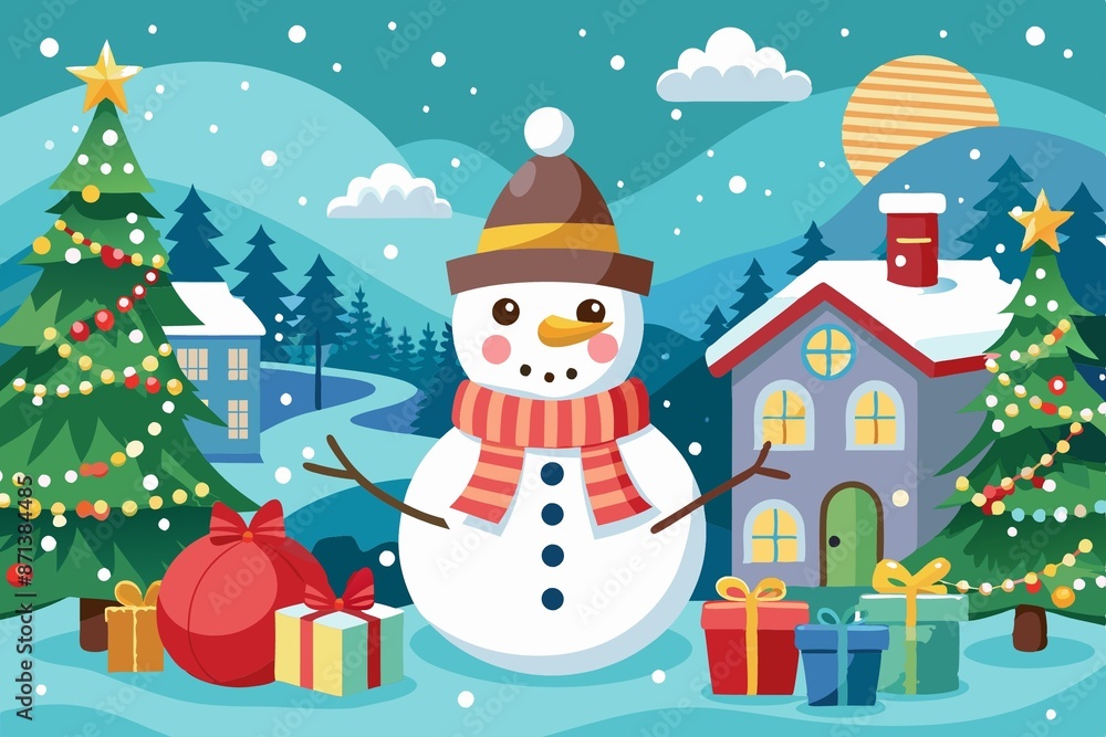 snowman with christmas tree snowman with christmas tree