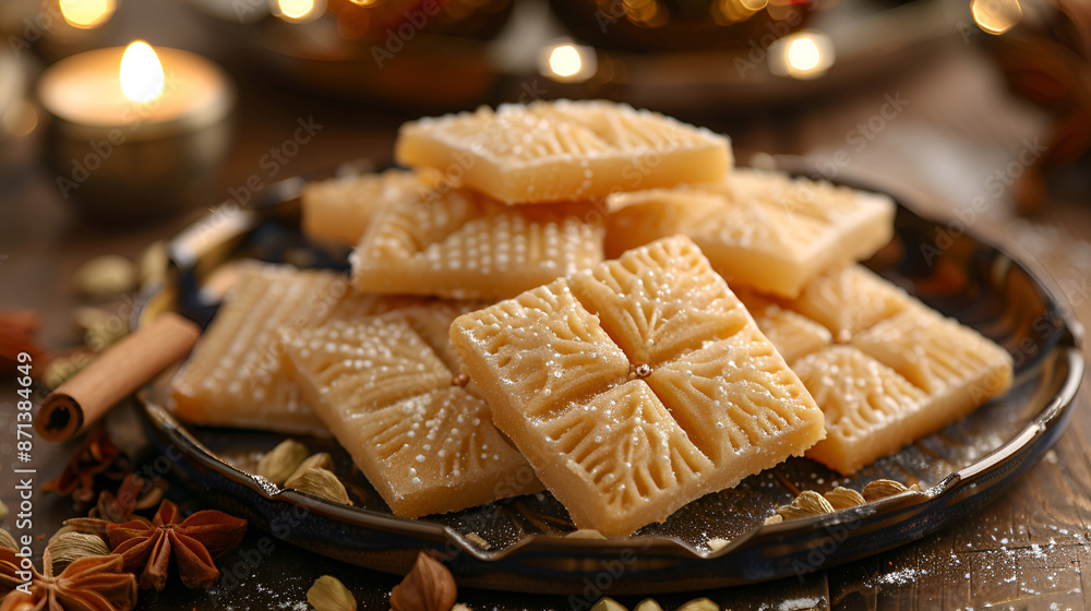 A plate of spiced cookies with lit candles. A plate of spiced cookies with lit candles.