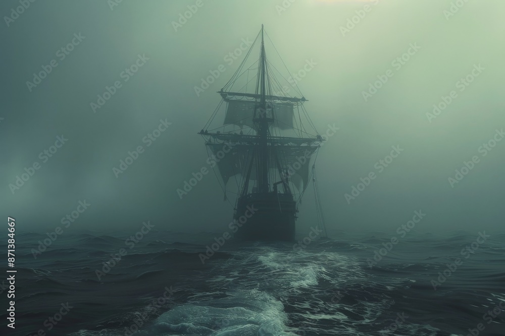 Fototapeta premium Ship Sailing Through Fog.