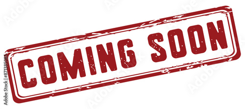 coming soon red square grunge stamp. Coming soon grunge rubber stamp isolated on white background. Vector illustration.