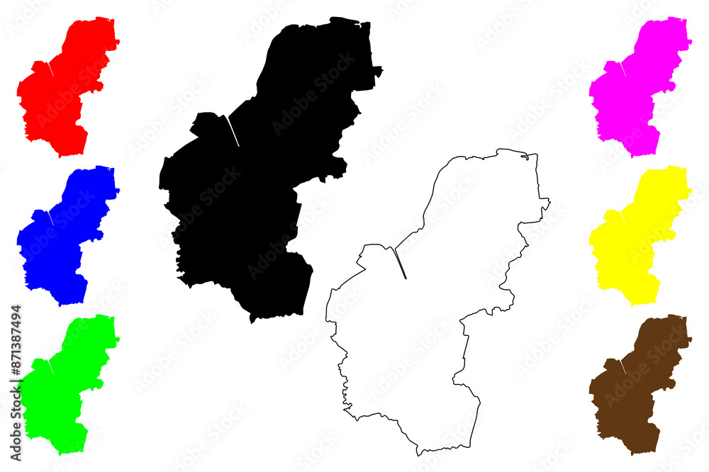 Fototapeta premium King's Lynn and West Norfolk non-metropolitan district, Borough (United Kingdom of Great Britain and Northern Ireland, ceremonial county Norfolk, England) map vector illustration, scribble sketch map