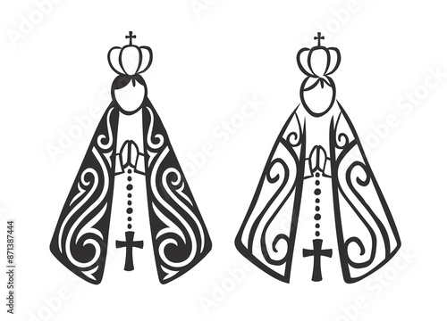 Set of illustrations in the scribble style of Our Lady of Aparecida, patron saint of Brazil. Vector illustration.eps