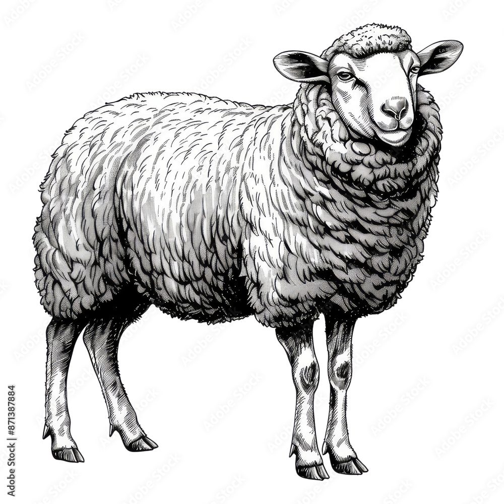 Black And White Drawing Sheep lllustrations Art, Generative AI Black And White Drawing Sheep lllustrations Art, Generative AI