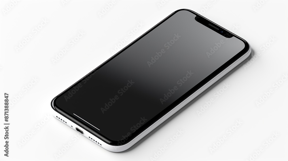 White Smartphone with Black Screen on White Background White Smartphone with Black Screen on White Background