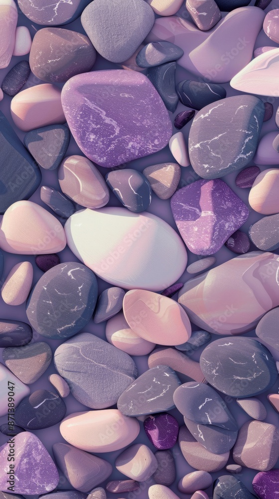 Purple And White Pebbles On A Beach