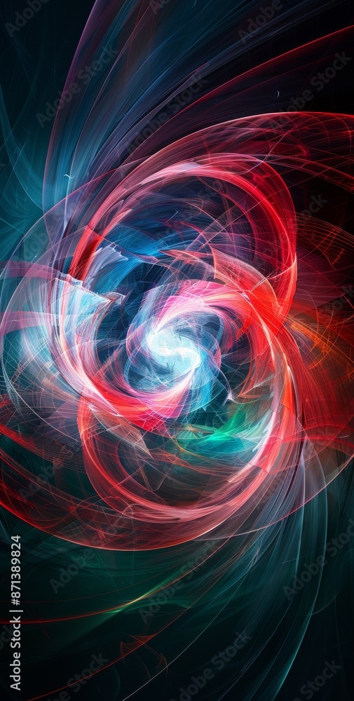 Abstract digital art featuring vibrant red and blue swirls with intricate light trails Abstract digital art featuring vibrant red and blue swirls with intricate light trails