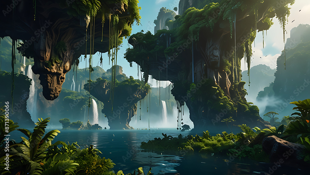 A floating islands suspended in the sky, with lush vegetation, waterfalls, and exotic creatures. Capture the dreamlike essence of floating landscapes and provide space for imaginative text.
A floating islands suspended in the sky, with lush vegetation, waterfalls, and exotic creatures. Capture the dreamlike essence of floating landscapes and provide space for imaginative text.