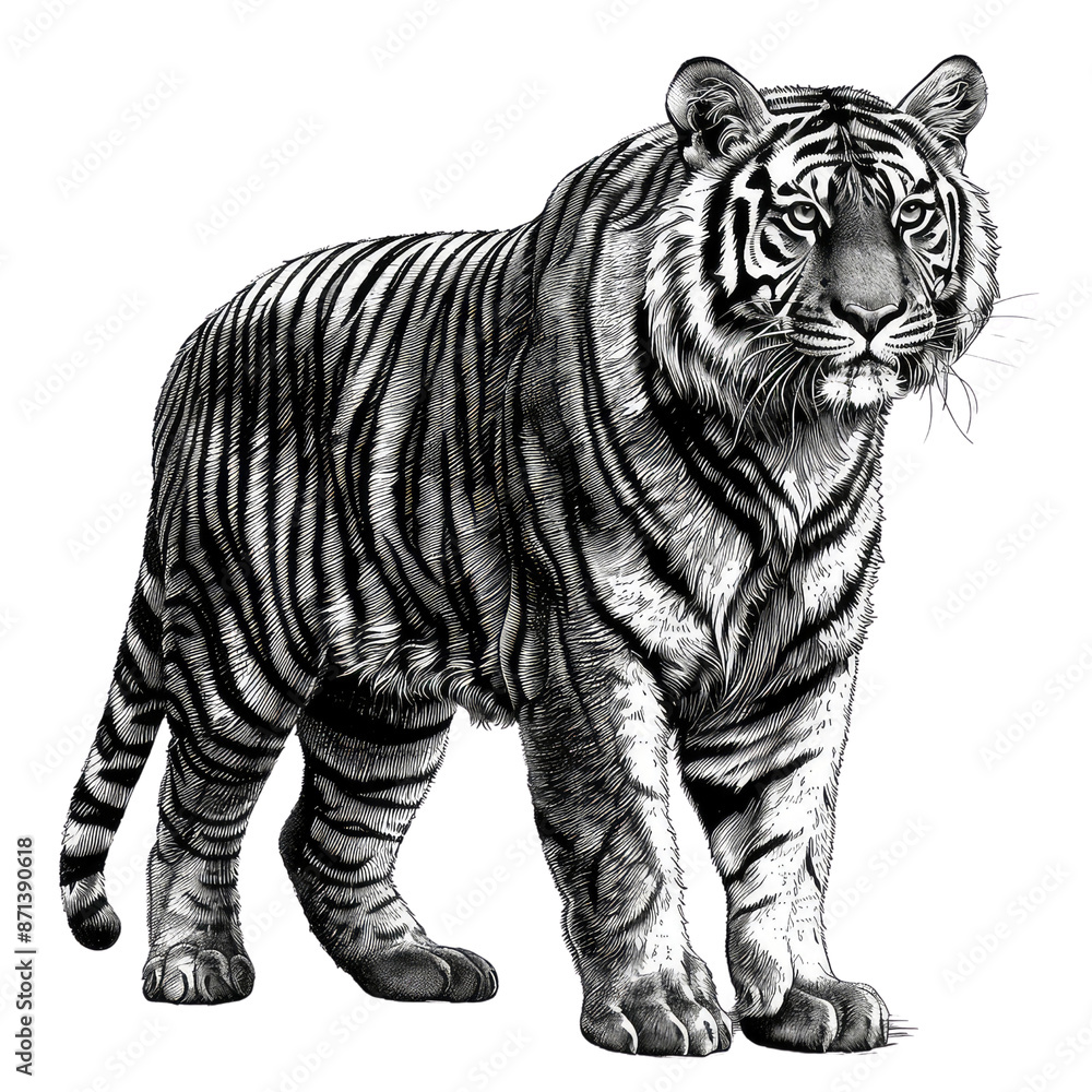 Fototapeta premium Black And White Drawing Tiger lllustrations Art, Generative AI 