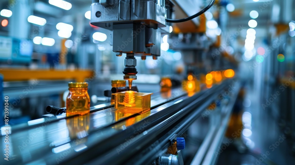 Modern factory line featuring rapid injection of bio-based materials into smartly designed packaging molds Modern factory line featuring rapid injection of bio-based materials into smartly designed packaging molds
