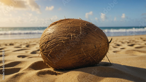 Wallpaper Mural Whole coconut lying on the golden beach Torontodigital.ca