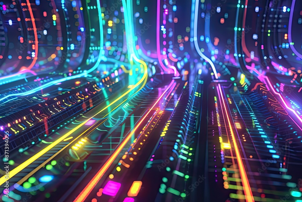 Glowing Data Cables Transferring Information in Futuristic Background. Glowing Data Cables Transferring Information in Futuristic Background.