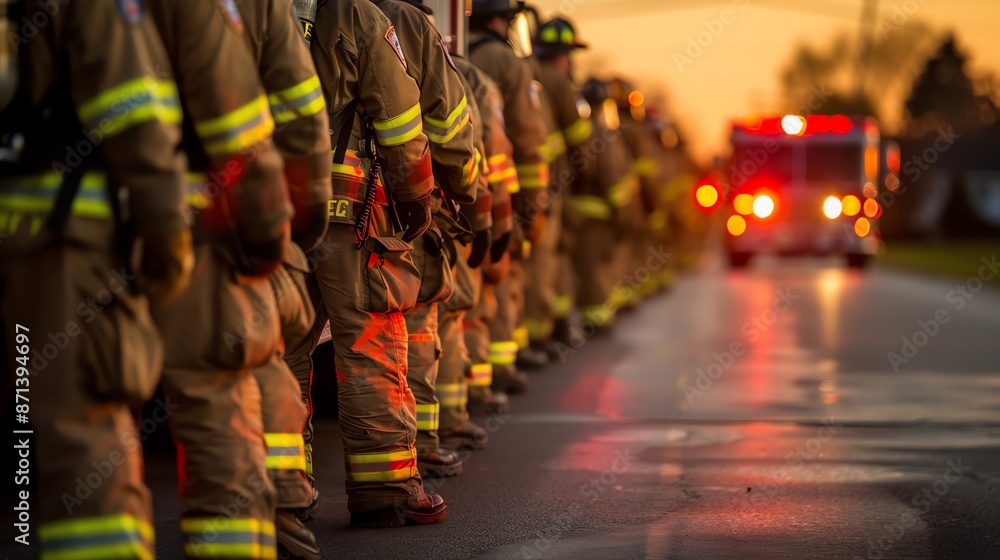 Obraz premium A group of firefighters lined up