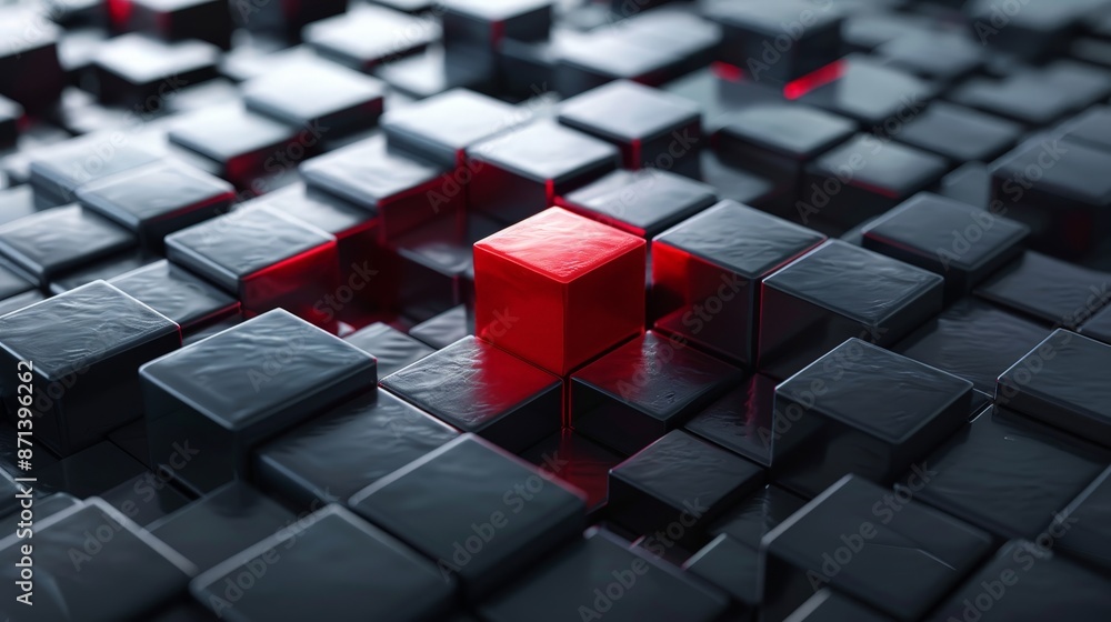Abstract 3D rendering of black and red cubes. Futuristic sci-fi background with geometric shapes and contrast colors. Abstract 3D rendering of black and red cubes. Futuristic sci-fi background with geometric shapes and contrast colors.