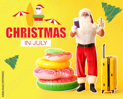 Santa Claus with luggage on...