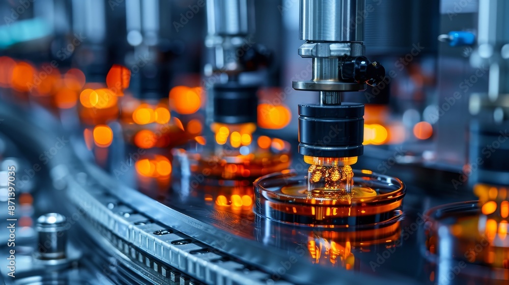 Industrial device dispensing measured amounts of liquid, emphasizing accuracy and efficiency in a manufacturing setting Industrial device dispensing measured amounts of liquid, emphasizing accuracy and efficiency in a manufacturing setting