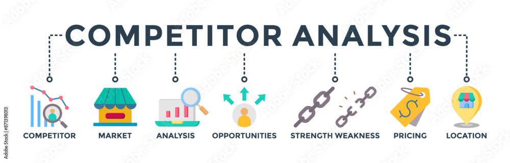 Competitor analysis banner web icon with icon of competitor, market, analysis, opportunities, strength weakness, pricing, and location. Vector illustration
Competitor analysis banner web icon with icon of competitor, market, analysis, opportunities, strength weakness, pricing, and location. Vector illustration